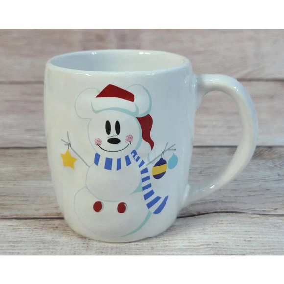 Disney Store Embossed Snowman Mickey Mouse Coffee Mug Cup Christmas White Blue - Picture 1 of 5